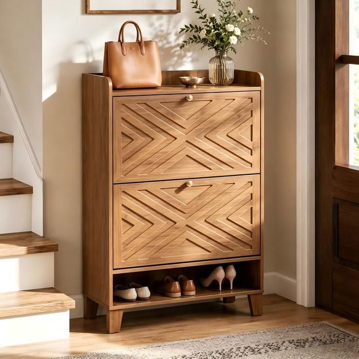 Meuble à chaussures avec 2 tiroirs à rabat 20 paires darmoires pour salon chambre à coucher couloir armoire - 80 x 24 x 110 cm