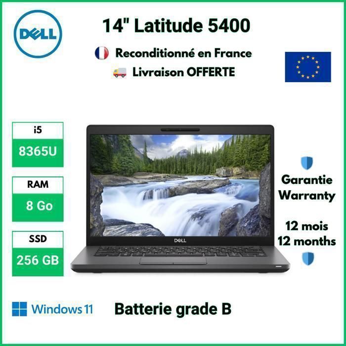 14 Dell Latitude 5400 i5 8365 8 Go DDR4 256 SSD Windows 11 Pro Batterie Grade B - vue 2
