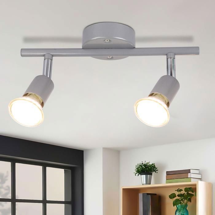 Plafonnier 2 Spots Orientables NETTLIFE - GU10 6W Métal Gris ampoule non fournie pour Salon Chambre Cuisine Couloir Bureau