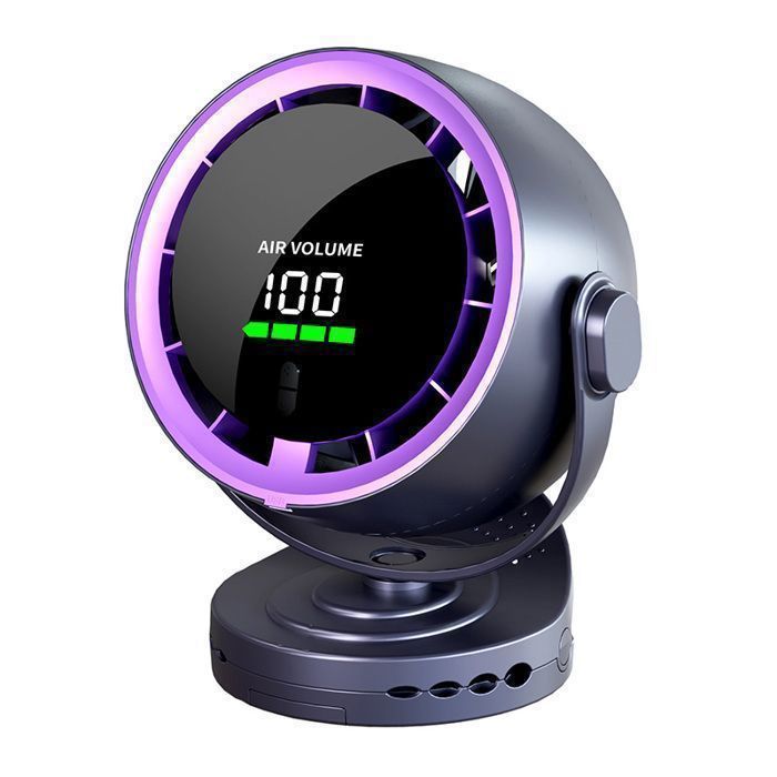 Ventilateur pince silencieux - Rechargeable - Avec Télécommande & Écran tactile - 100 vitesses - Réglable à 720° - Gris et violet - Bytelike