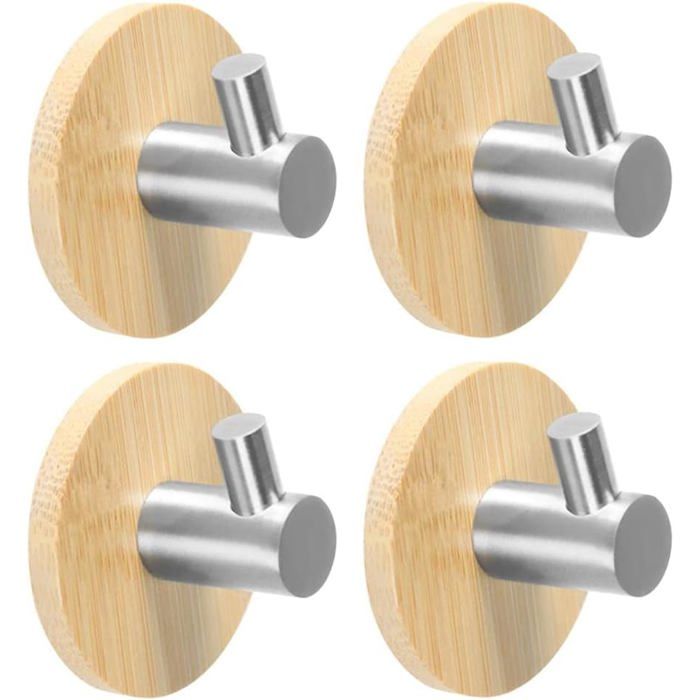 4 Pièces Crochet Serviette Salle de Bain Patere porte Manteau Bois Adhésives Porte Crochet pour la Cuisine Bain