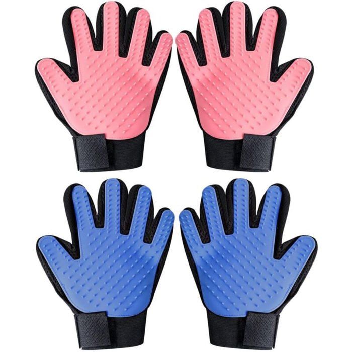 Meilleurs prix pour 2 paires de gants de toilettage pour animaux brosse gants pour poils courts et longs bleu clairrouge YYV