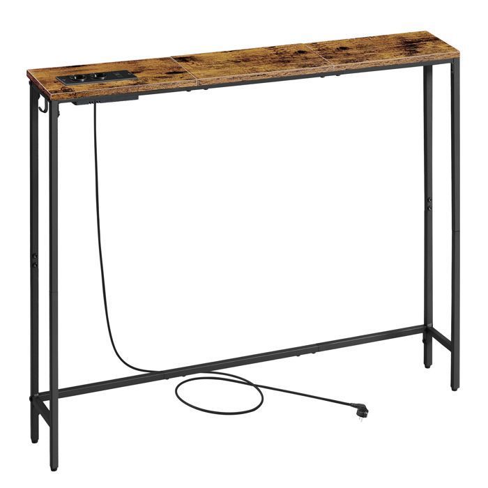 Table Console 2 Niveaux Design Industriel – Métal Et MDF – 80x24x80 Cm – Noir – Idéale Entrée, Salon, Bureau
