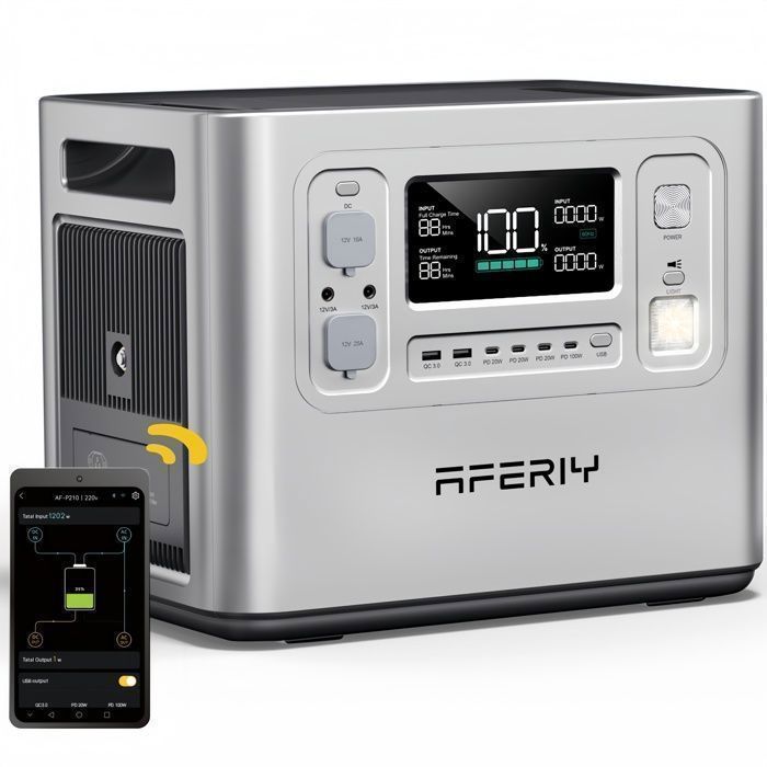Station électrique portable - AFERIY - P210 - 2400W - 2048Wh LiFePO4 - Charge rapide 15h