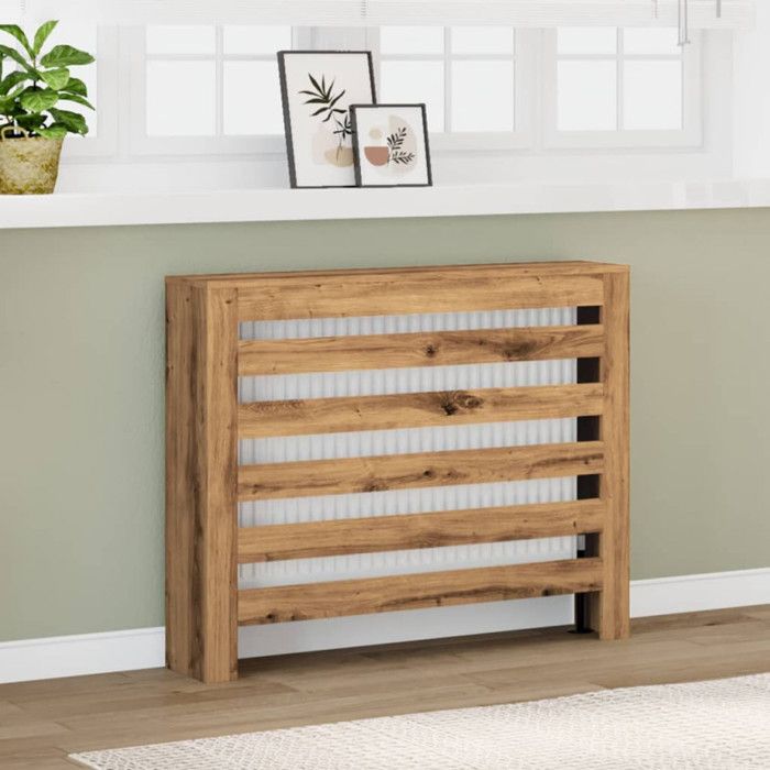 Cache radiateur - Chêne artisanal - Bois dingénierie - Design moderne - 104x20x82 cm