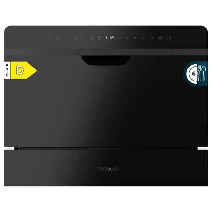 Cecotec Lave-vaisselle Compact Semi Intégrable 6 couverts Bolero Aguazero 2500 S-BI Black Glass. 1380W Finition verre noir