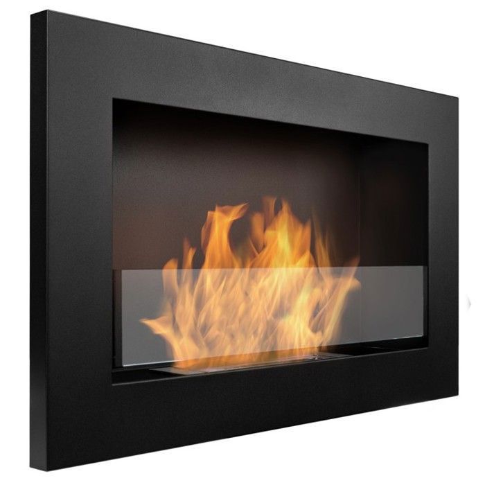 Cheminée éthanol avec vitre. Cheminée bioéthanol 65cm noire murale suspendue