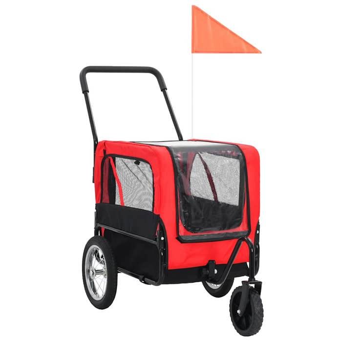 Remorque de vélo pour chiens et poussette 2-en-1 - VIDAXL - Rouge et noir - 135x56x97 cm - Cabine 59x43x50 cm - Pliable