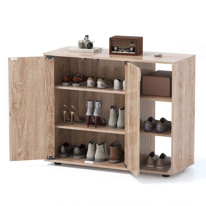 COSTWAY Meuble a Chaussure à 3 Niveaux avec Portes 2 Étagères Ouvertes Réglables Kit Anti-Basculement pour Entrée Salon Naturel COSTWAY Meuble a Chaussure à 3 Niveaux avec Portes 2 Étagères Ouvertes Réglables Kit Anti-Basculement pour Entrée Salon Naturel