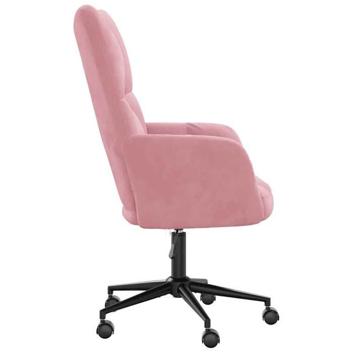 Chaise de relaxation en velours - WIENS - Rose - 61.5x69x(94.5-102) cm - Pivotement à 360 degrés - Roulettes
