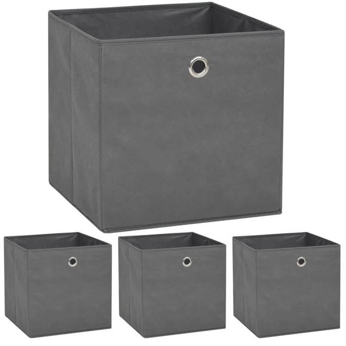 Boîte de rangement en tissu intissé - Happiness - 4 pièces - 32x32x32 cm - Gris - Pliable - Résistant à lhumidité