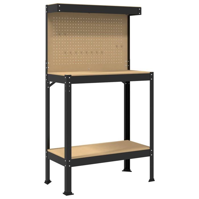 Banc de travail en bois dingénierie - vidaXL - 81x41x145 cm - Noir - Surface de travail robuste