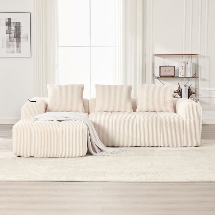 Canapé dangle convertible 3-4 placesEn Velours Côteléavec poche latérale et porte-gobelet253 x 158 x 61cmBeige