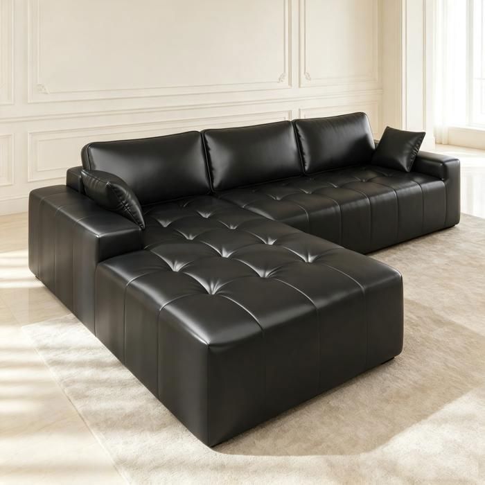 Canapé dangle gauche 256x170x 80cm 4 places combinaison libre sans assemblage canapé en L avec méridienne Noir en Simili cuire
