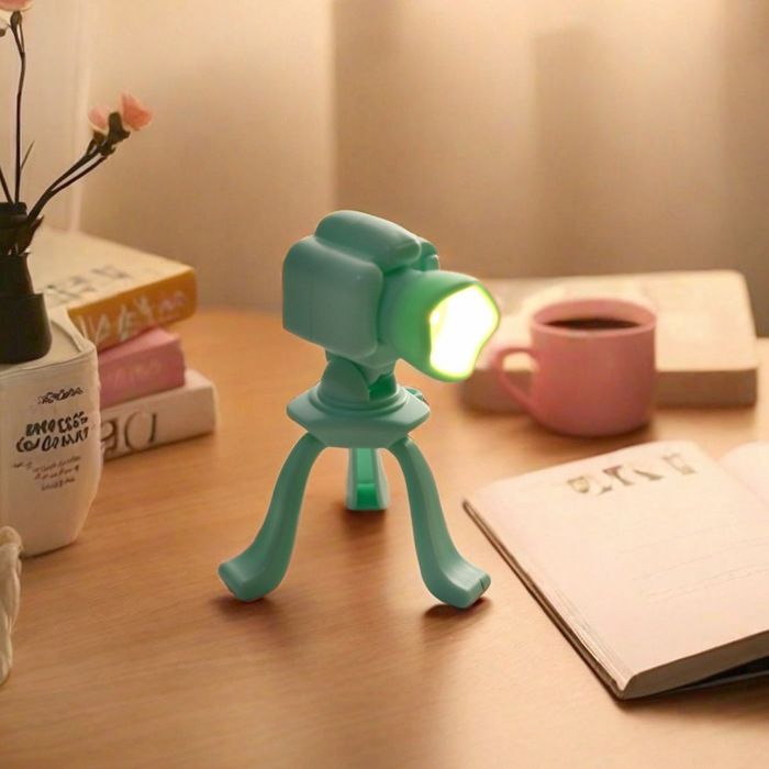 Veilleuse rétro cyan en forme dappareil photo jolie décoration de bureau mini lampe de table veilleuse décorative de
