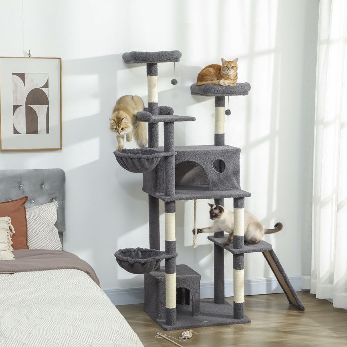 Arbre à chat - AKOZON - 12707 - 174 cm - 3 lits & 2 niches - Poteaux sisal