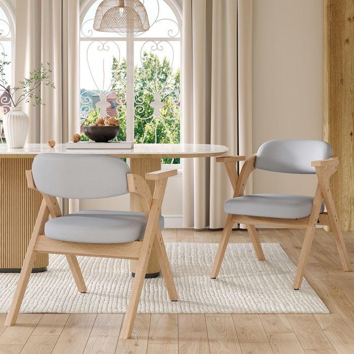 Chaise Pliable Bois Clair Lot de 2 - Tissu Lin Gris Pratique et Élégante Pliable pour un Rangement Compact