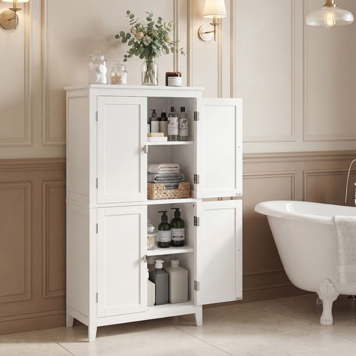 Colonne de Salle de Bain avec 4 Portes Étagères Réglables 30 x 60 x 110 cm Blanc