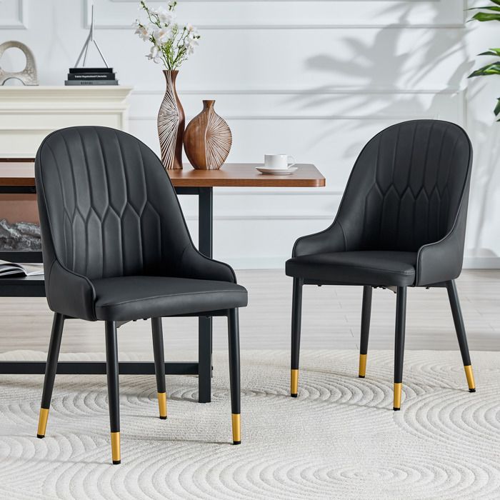 Chaises en cuir PU - Lot de 2 - Noir - Dossier motif éclair - Résistant à leau - Facile à entretenir - Coussin épais