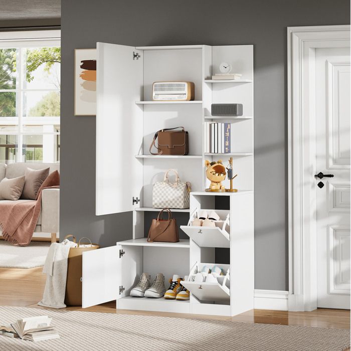 HOMVRA Vestiaire dentrée 85x40x180 cm porte-manteau penderie avec miroir et rangements multiples blanc
