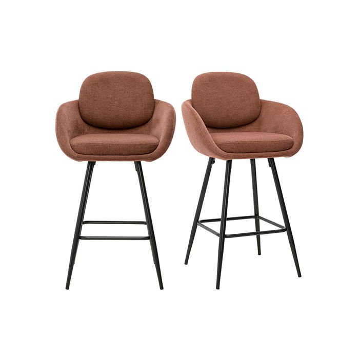 Miliboo - Tabourets de bar en tissu chenille terre brûlée et métal noir H68.5 cm (lot de 2) SLAKE