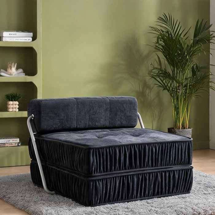 Canapé convertible 2 places en chenille cool gray mousse ressorts futon dépliable 92x92x64 cm petit espace