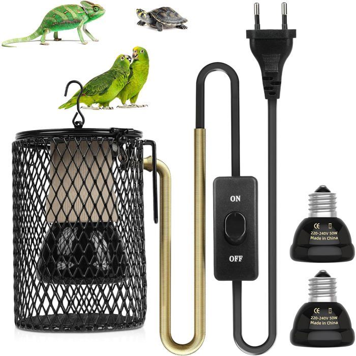 Terrarium Heating Lamp with Guard 50W E27 Reptile Heating Lamp with Cage Heat Lamp for Reptiles Turtle Snake Lizard