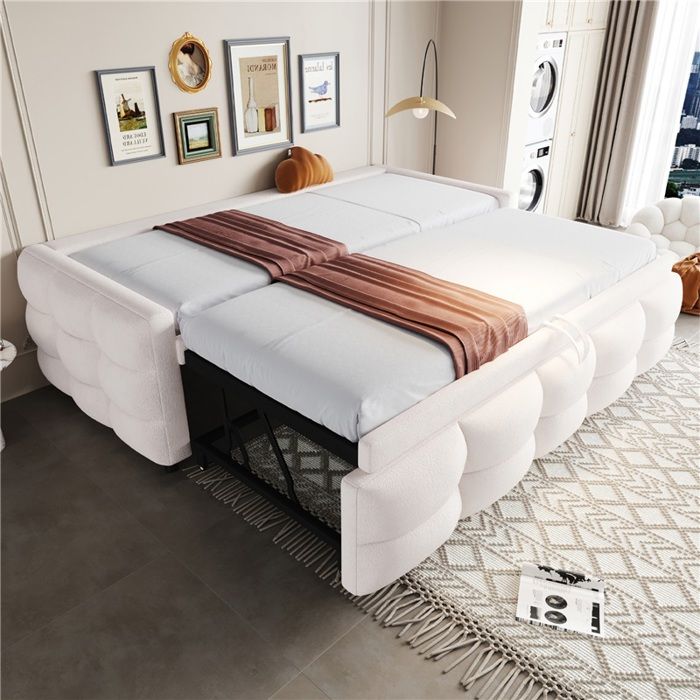 Canapé-lit escamotable 90/180 x 190 cm lit capitonné en velours Teddy doux sommier inclus – couleur beige (matelas non fourni) Canapé-lit escamotable 90/180 x 190 cm lit capitonné en velours Teddy doux sommier inclus – couleur beige (matelas non fourni)