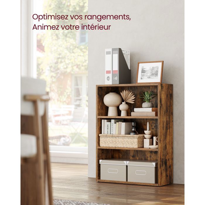 Bibliothèque Étagère avec 3 Niveaux pour Bureau à Domicile Chambre Salon Bureau Marron Rustique Bibliothèque Étagère avec 3 Niveaux pour Bureau à Domicile Chambre Salon Bureau Marron Rustique