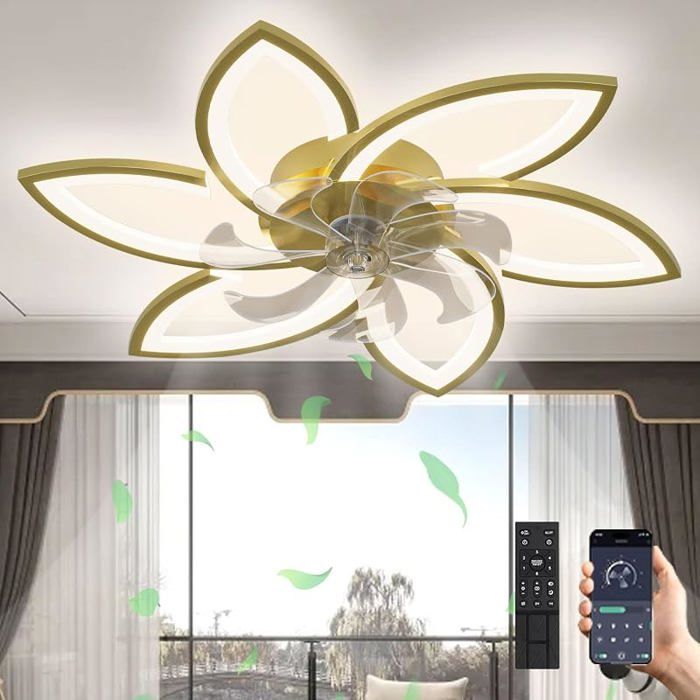 Ventiteur De Pfond LED Avec Écirage 66W À Intensité Variable Ventiteur De Pfond Réversible 6 Köpfe(78x15cm) Gold GOLD PLAFONNIER