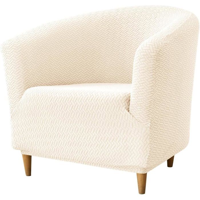 Housse de Fauteuil Cabriolet 1 Place Beige - Chesterfield Jacquard Extensible Universelle pour Salon Club & Tub Chair