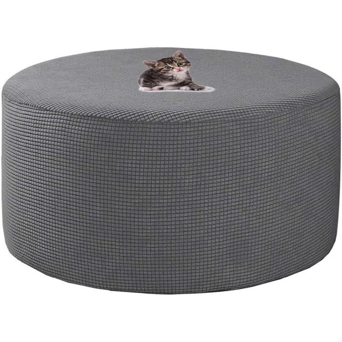 Housse de pouf ronde extensible protection amovible lavable bord élastique gris foncé 29-34 pouces