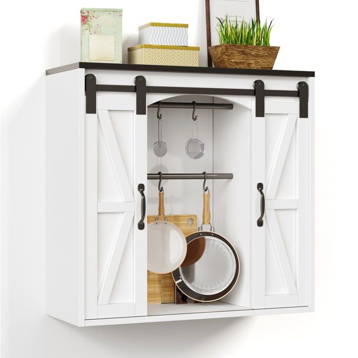 Meuble mural cuisine portes coulissantes étagères réglables blanc MDF 80 x 31 x 76 cm JOINERY