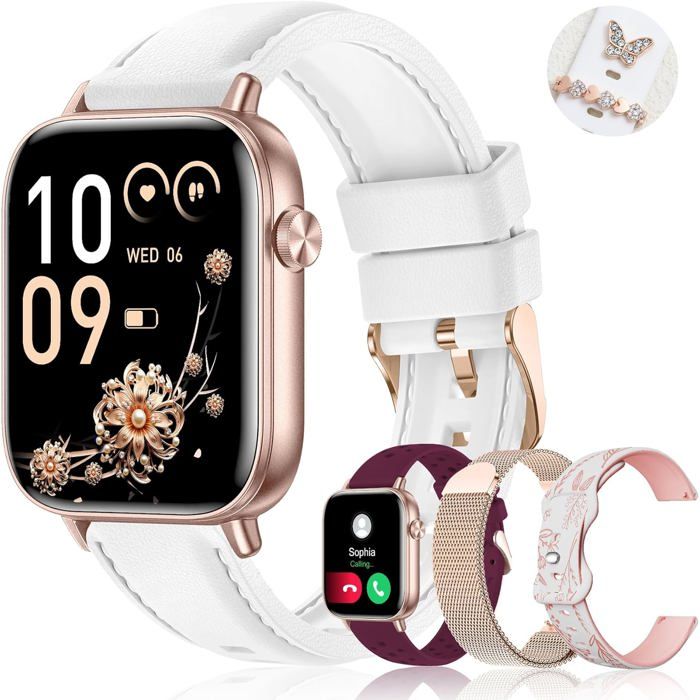 Montre Connectée Femme 4 Bracelets 1.83 Smartwatch Fonction Féminine Appels Hd 110+ Modes Sport Podometre Moniteur Cardiaqu