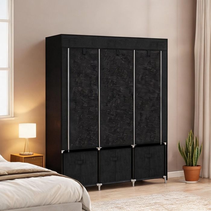 Armoire penderie pliante non-tissée avec 5 étagères 2 tringles et 3 tiroirs 125 x - Noir Tissu non-tissé 125 x 43 x 162.5 cm Ref
