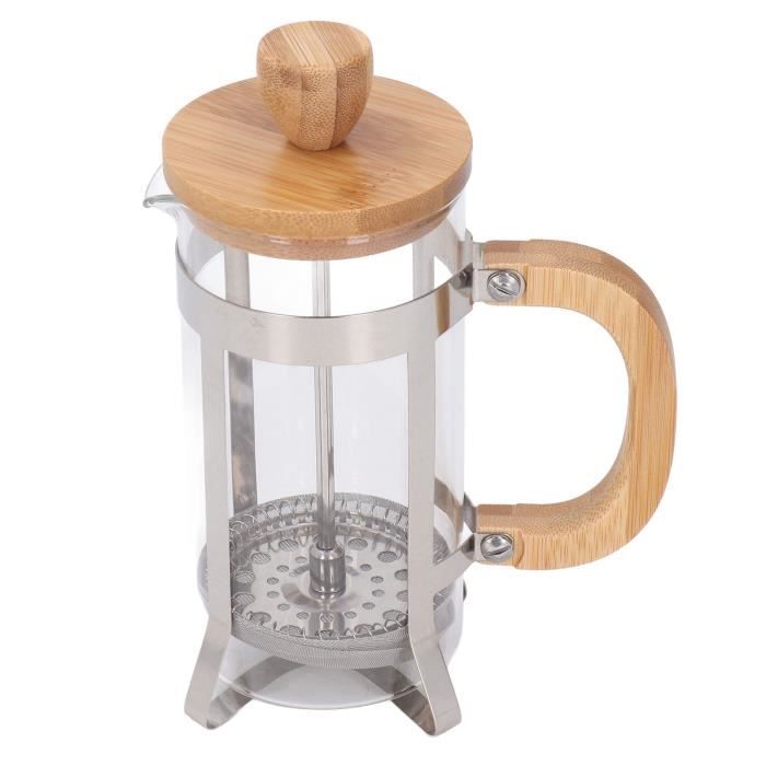 Cafetière à Piston Home Hero 1L - Poignée Bambou, Verre Borosilicate, Filtre 4 Couches - Noir