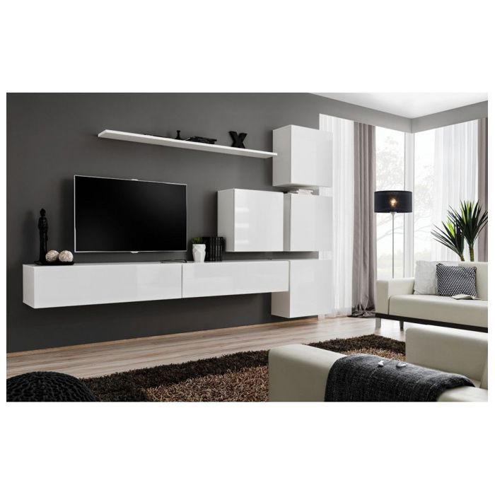 Hauteur Prise Tv Murale Chambre Ensemble Tv Mural 7 Elements Blanc Achat Vente Meuble Tv
