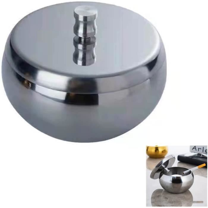 Cendrier coupe-vent avec couvercle Cendrier en acier inoxydable cendrier argenté avec facile à ouvrir et à fermer pour une utilisation en intérieur ou en extérieur cendrier de table 