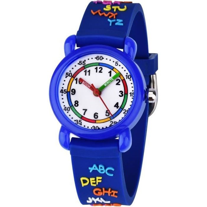 Montre Enfant Garçon Analogique Avec Numéros Sangle Caoutchouc