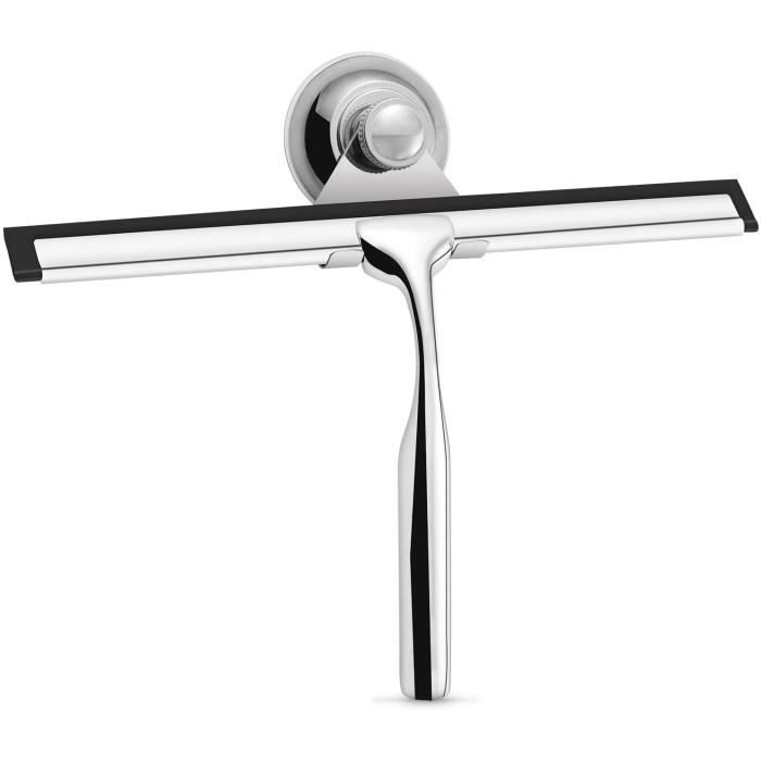 25cm Avec Support Raclette Douche Acier Inoxydable 25cm - Avec 2 Raclettes Caoutchouc Rechange - Nettoyage Miros/Carrelage Raclette Douche Efficace