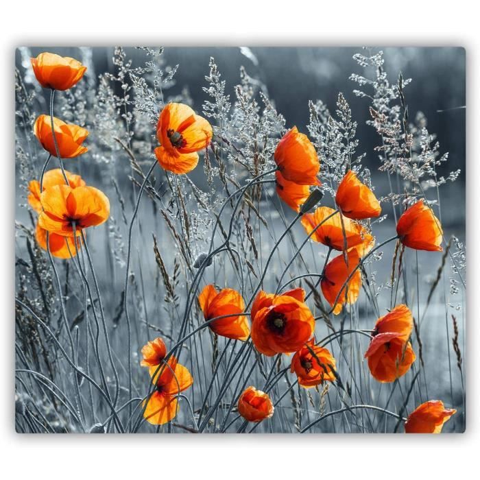 Planche à Découper Protection Plaque Induction 60x52cm - Motif Fleurs De Pavot Vintage