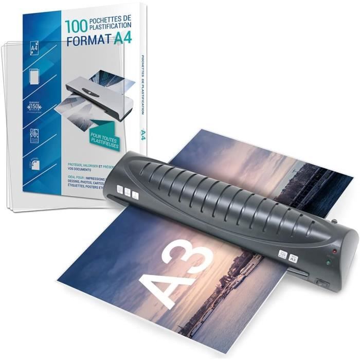 Plastifieuse Compacte A4 Avec 50 Pochettes - Format A5/A6/A7, Chauffage Rapide 3-5 Min