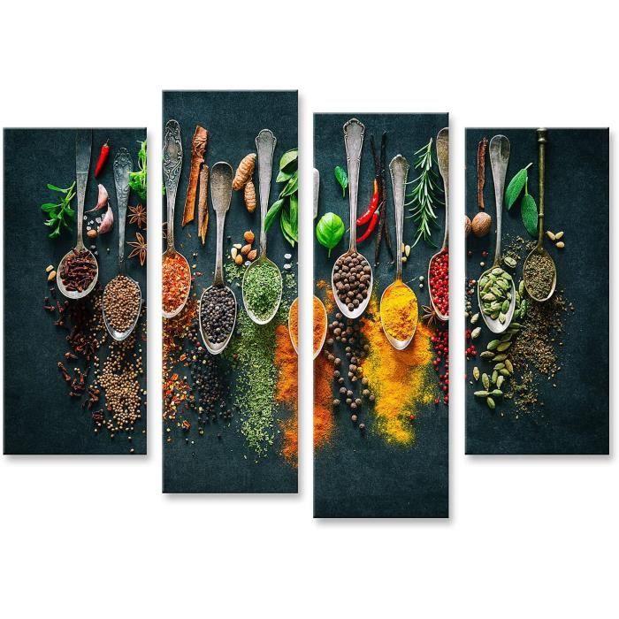 Tableau Toile Grand Format - Épices Et Herbes - Déco Cuisine Moderne
