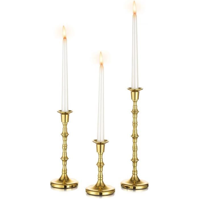 Bougeoirs Chandeliers En Métal Doré - Lot De 3 Hauteurs Différentes (31, 23.5, 16 Cm) - Décoration Mariage, Noël, Intérieur