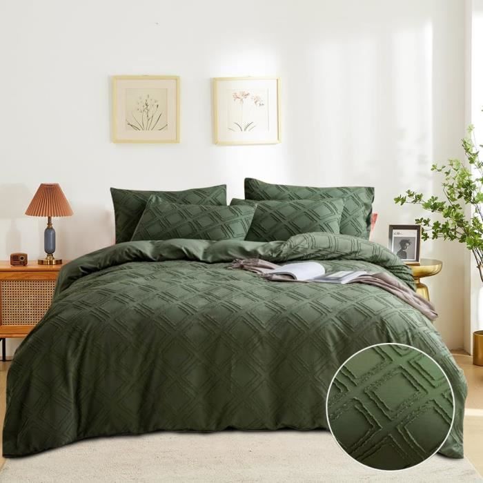 Housse De Couette 220x240 Cm Motif Cerises Kaki – Microfibre Douce Hypoallergénique – 2 Taies D’oreiller 65x65 Cm – Fermeture éclair