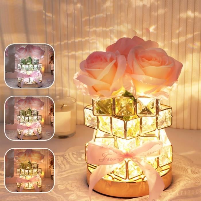 Lampe de Table - Rose Cristal - Rechargeable USB - Éclairage Tricolore - Décoration Intérieure