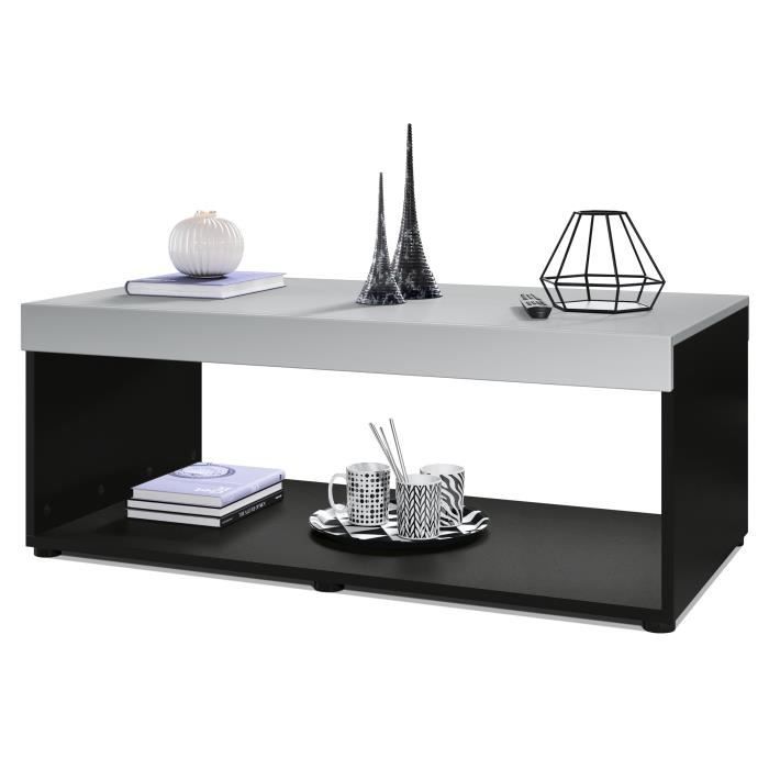 Vladon Table basse de salon Pure avec deux grandes étagères corps en noir mat - plateau et bordures en Gris clair satiné mat Vladon Table basse de salon Pure avec deux grandes étagères corps en noir mat - plateau et bordures en Gris clair satiné mat