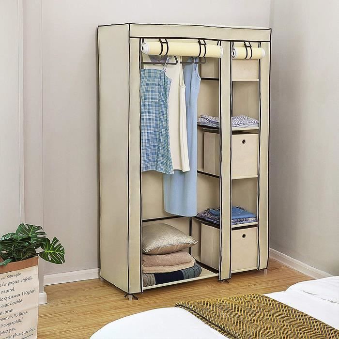 Penderie de vêtement - Armoire de rangement Beige 2 portes - 175*110*45cm - en Tissu