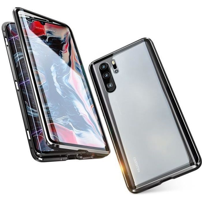Coque Huawei P30 Pro，Métal Bumper avec Cadre magnétique + verre incurvé — free download