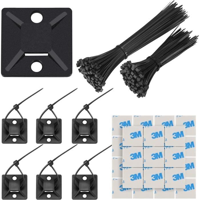 100 attache cable adhesif (25mm*25mm), 200 attaches noires (100mm×100,  150mm×100) C - Cdiscount Bricolage
